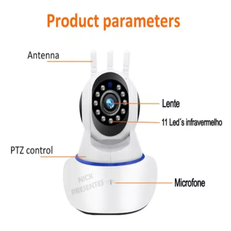 Camera Segurança Ip Interna 360 Graus 3 Antenas Wifi Áudio