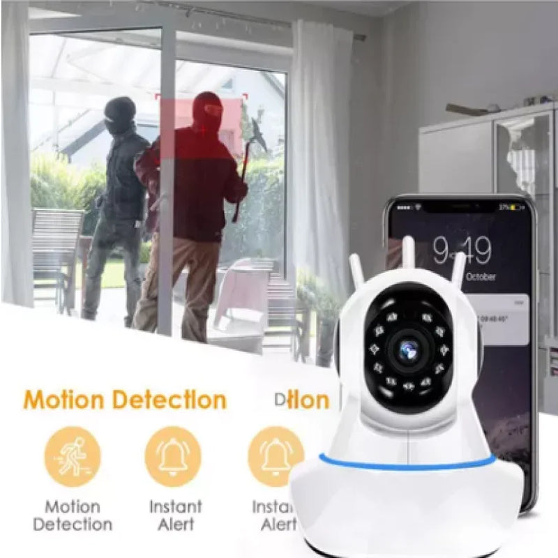 Camera Segurança Ip Interna 360 Graus 3 Antenas Wifi Áudio
