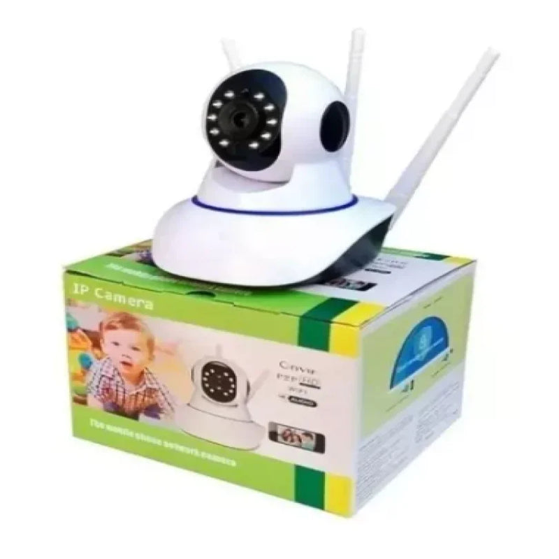 Camera Segurança Ip Interna 360 Graus 3 Antenas Wifi Áudio