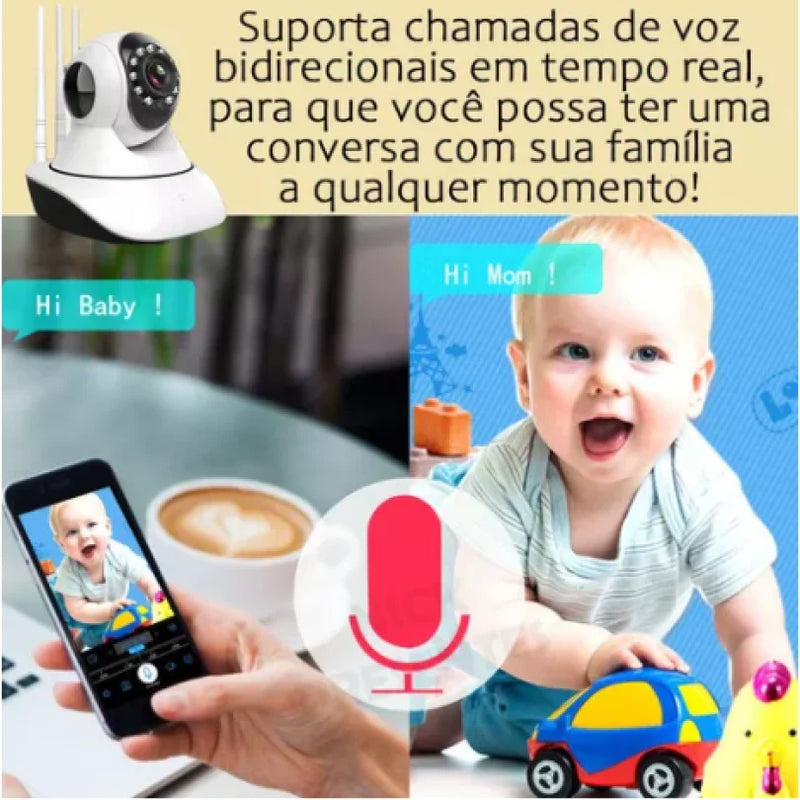Camera Segurança Ip Interna 360 Graus 3 Antenas Wifi Áudio