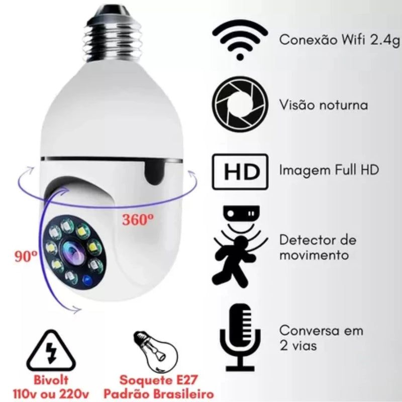 Câmera  Lâmpada com Visão Noturna e microfone
