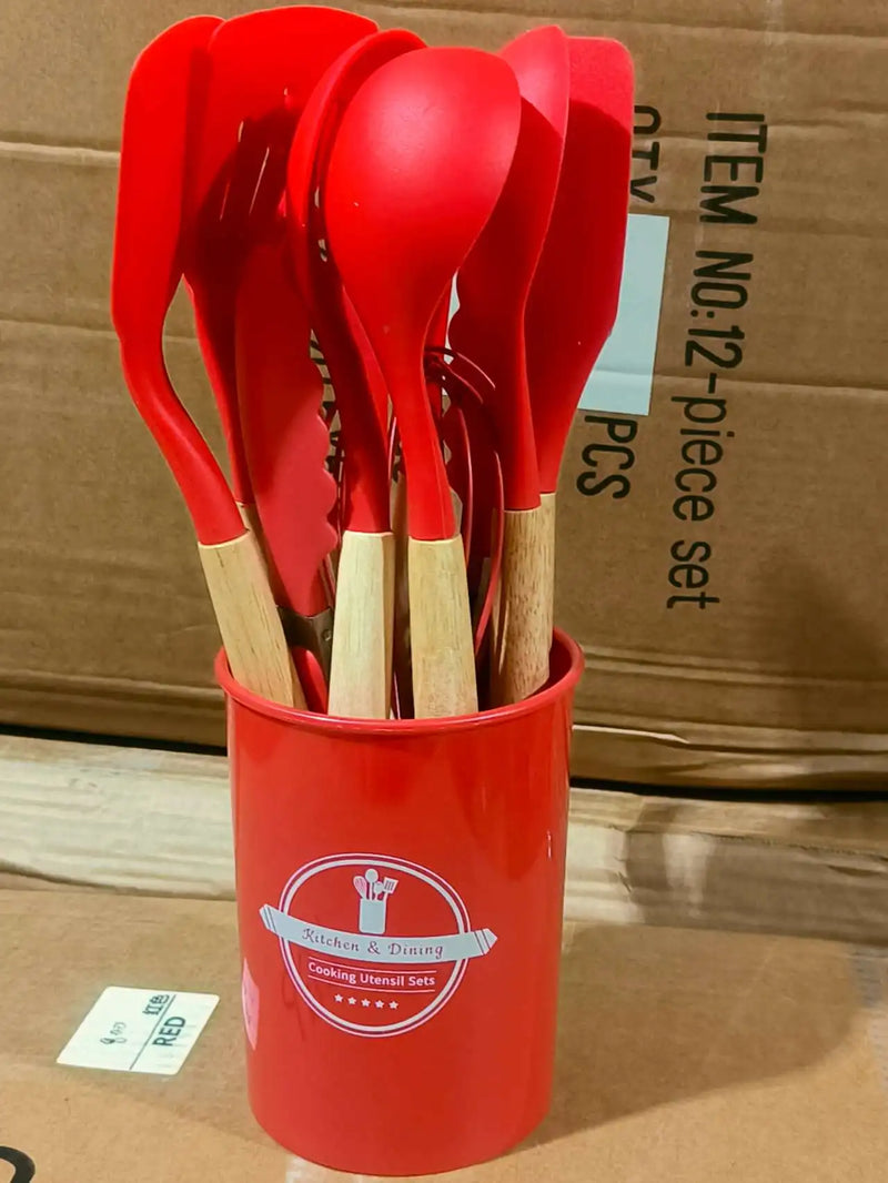 Utensílios de cozinha de silicone conjunto de utensílios de cozinha rosa antiaderente panelas espátula pá colher batedores de ovos cozinha conjunto de ferramentas