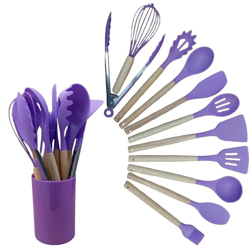 Utensílios de cozinha de silicone conjunto de utensílios de cozinha rosa antiaderente panelas espátula pá colher batedores de ovos cozinha conjunto de ferramentas