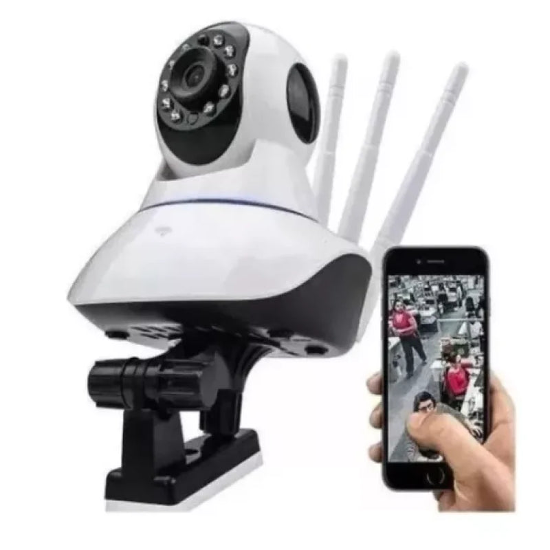Camera Segurança Ip Interna 360 Graus 3 Antenas Wifi Áudio