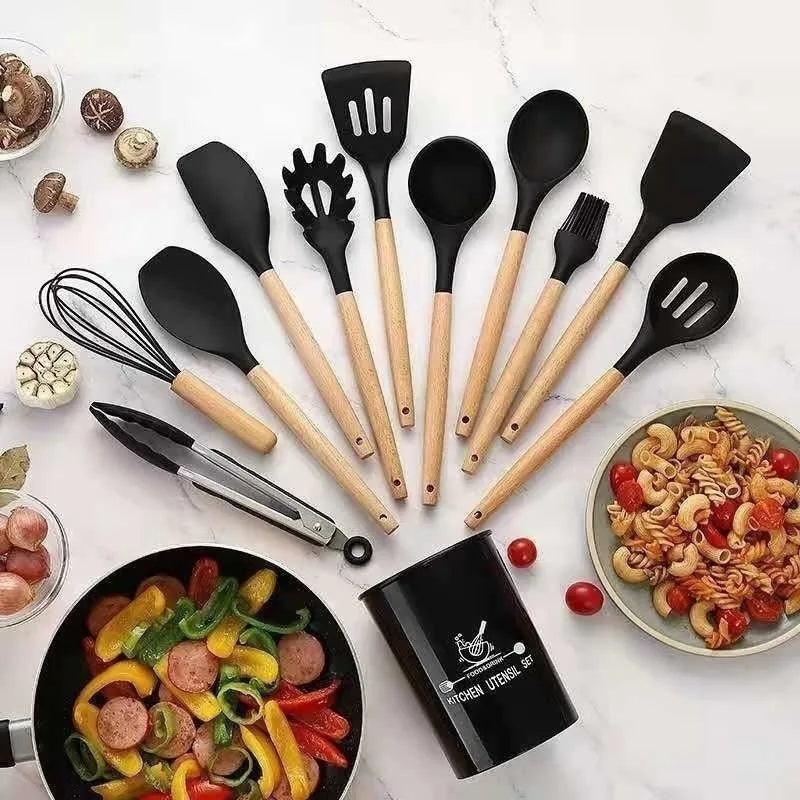 Utensílios de cozinha de silicone conjunto de utensílios de cozinha rosa antiaderente panelas espátula pá colher batedores de ovos cozinha conjunto de ferramentas