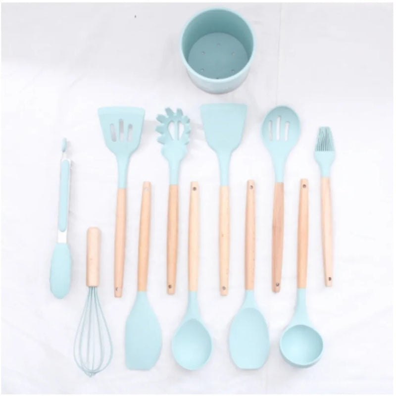 Utensílios de cozinha de silicone conjunto de utensílios de cozinha rosa antiaderente panelas espátula pá colher batedores de ovos cozinha conjunto de ferramentas