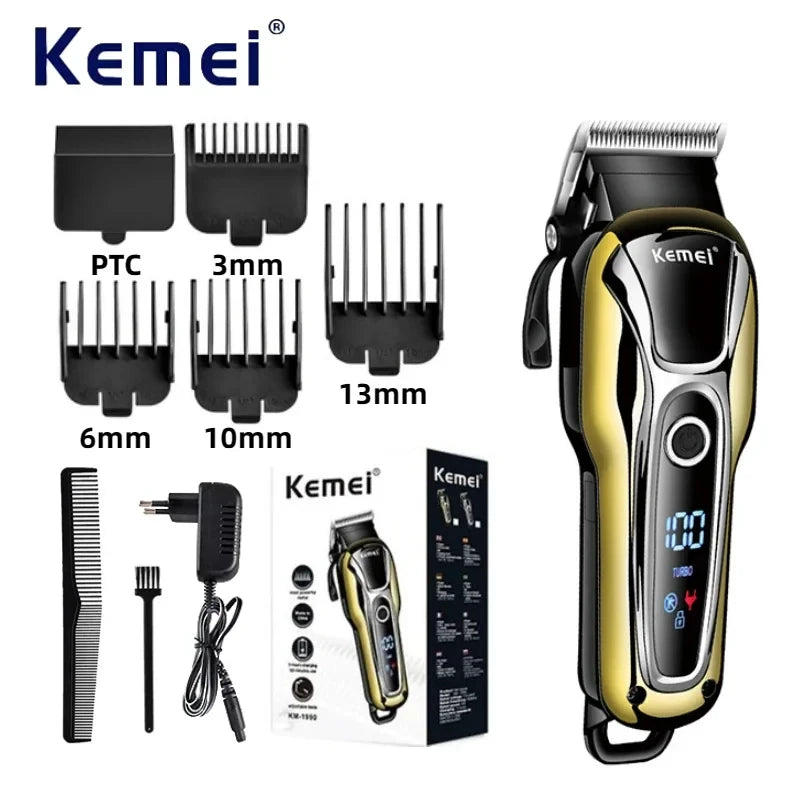 maquina de cortar cabelo elétrico profissional Clipper LED Display ajustável Men's Hair Clipper
