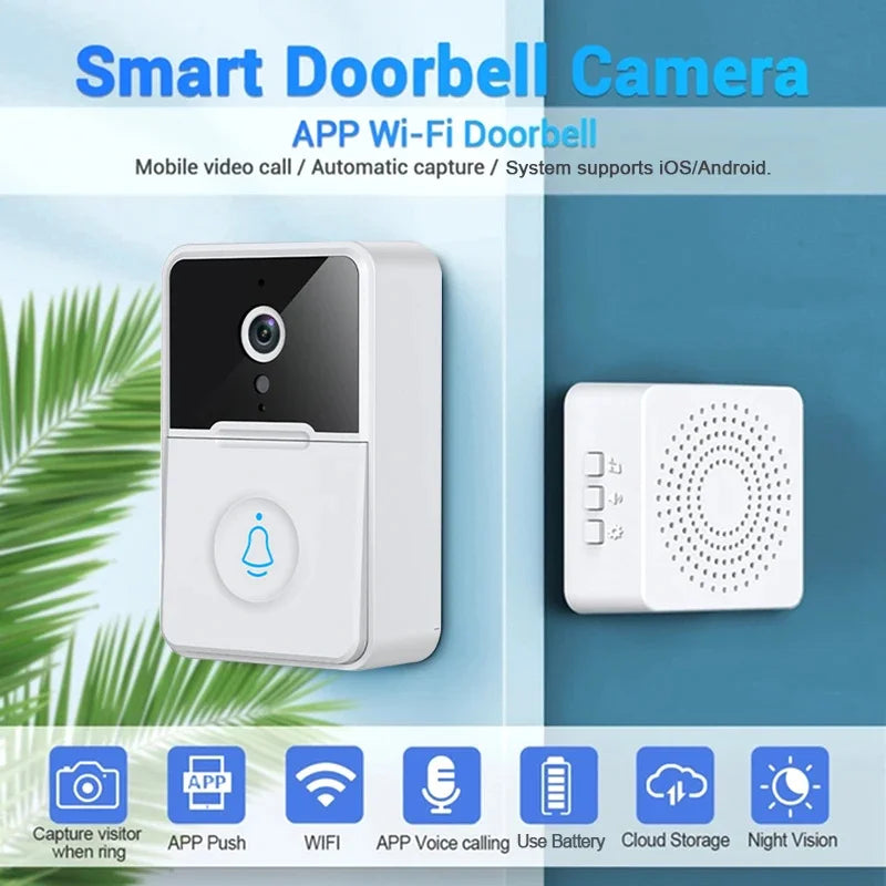 Campainha de vídeo sem fio wi-fi, 2.4ghz, câmera de visão noturna, intercomunicador visual sem fio, intercomunicador bidirecional para segurança doméstica