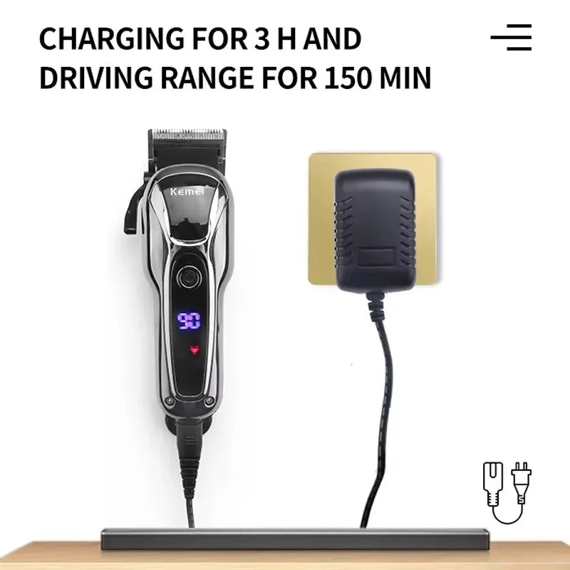 maquina de cortar cabelo elétrico profissional Clipper LED Display ajustável Men's Hair Clipper