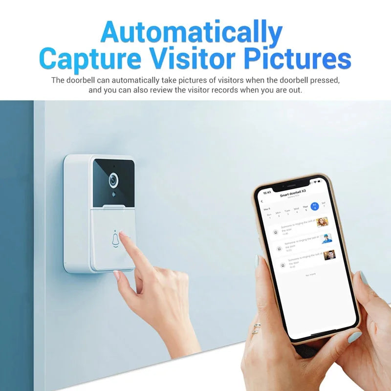 Campainha de vídeo sem fio wi-fi, 2.4ghz, câmera de visão noturna, intercomunicador visual sem fio, intercomunicador bidirecional para segurança doméstica